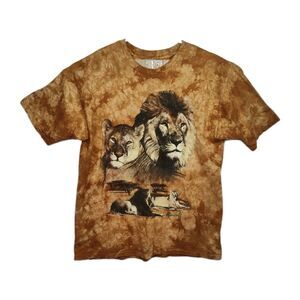 Fruit of the Loom Lion Print T-Shirt Men's XL Orange Tie-Dye Hawaii